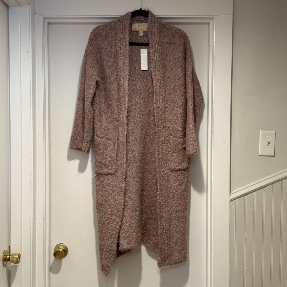Bestow Mauve Bouclé Longline Cardigan Duster Size L